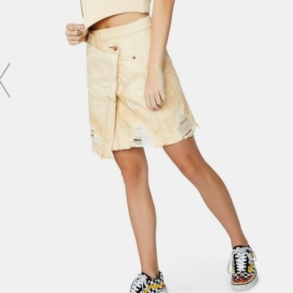 FREE PEOPLE Women's Parker Wrap Butter Cream Button Up Mini Skirt Size 29,30 $78